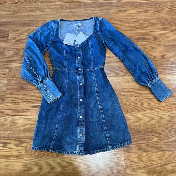 GANNI Denim long sleeve mini dress size 32 / US 0 - Picture 11 of 15